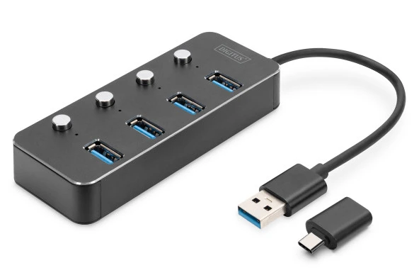 DIGITUS USB 3.0 Hub, 4-port, switch Aluminium housing