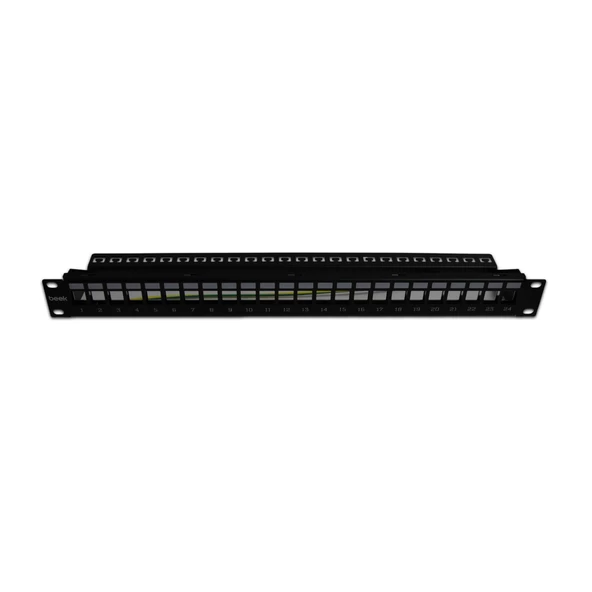 Beek 19" 1U 24 port Modüler Patch Panel, Zırhlı/Shielded (Keystone Jacklar haricen temin edilmelidir)<br>Beek 19" 1U Modular Patch Panel, 24-port Shielded (keystone jacks not included)