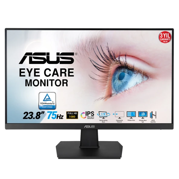 ASUS 24 VA24EHE 1920x1080 75Hz D-Sub DVI-D Hdmı 1ms Vesa IPS Monitör