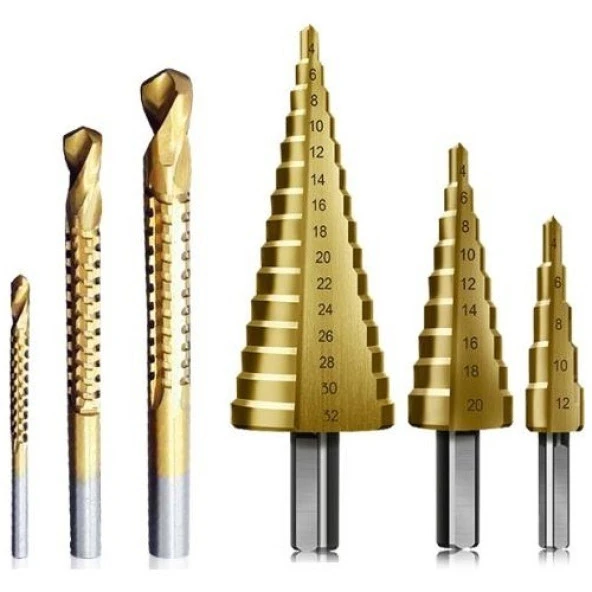 6 Parça Kademeli Matkap Ucu Saç Delme Seti Özel Kutulu Ahşap Oyma Metal Delme Ucları - 3