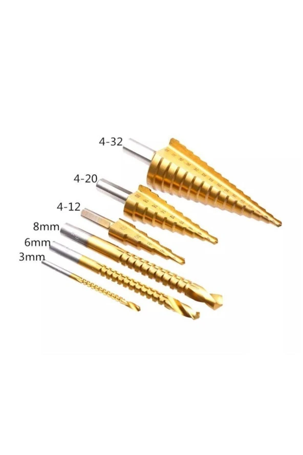 6 Parça Kademeli Matkap Ucu Saç Delme Seti Özel Kutulu Ahşap Oyma Metal Delme Ucları - 6