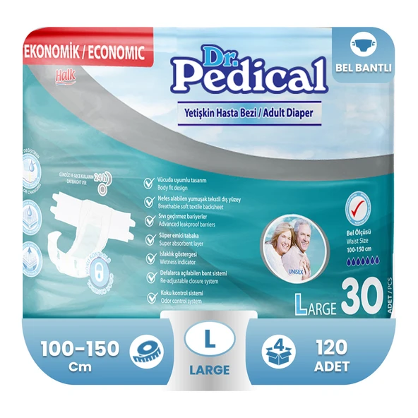 Dr. Pedical Belbantlı Büyük Boy L 30'lu 4 Adet Hasta Bezi