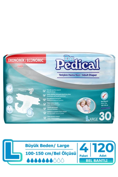 Dr. Pedical Belbantlı Büyük Boy L 30'lu 4 Adet Hasta Bezi