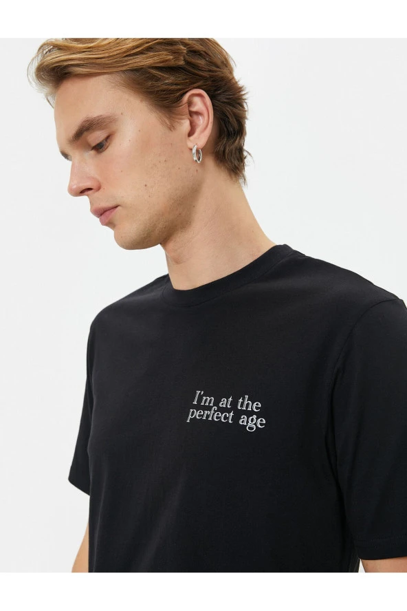 Slogan Baskılı Tişört Slim Fit Bisiklet Yaka Kısa Kollu ürün görseli