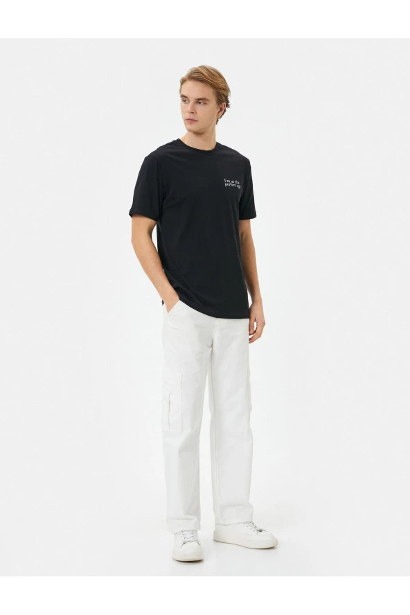 Slogan Baskılı Tişört Slim Fit Bisiklet Yaka Kısa Kollu - Resim 2