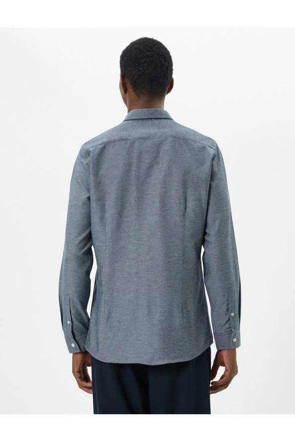 Yarım İtalyan Yaka Gömlek Slim Fit Uzun Kollu Düğmeli - Resim 4