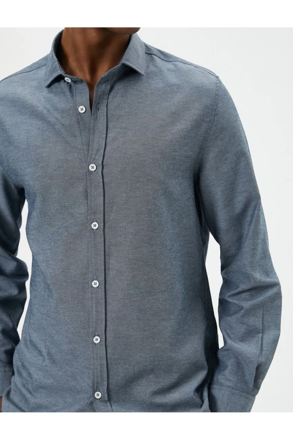 Yarım İtalyan Yaka Gömlek Slim Fit Uzun Kollu Düğmeli - Resim 5