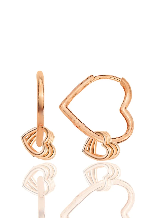 Gümüş rose özel tasarım sallantılı 20 mm kalp küpe SGTL12401ROSE ürün görseli 1