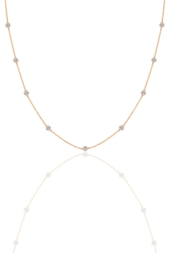 Gümüş rose zirkon sıra taşlı kolye SGTL12409ROSE