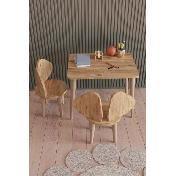 Yüceer Home Montessori Aktivite Masası ve 2 Sandalye Çalışma Seti Atlantik Çam - 2