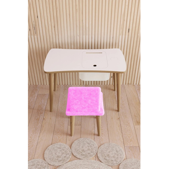 Yüceer Home Montessori Çocuk Oyun Aktivite Masası Pembe Welsoft Kumaşlı Oturma Sandalye Takımı - 2