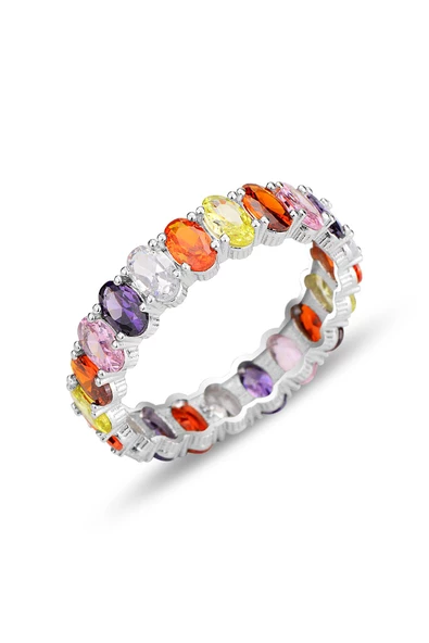 Gümüş rodyumlu oval baget kesim renkli zirkon taşlı tamtur yüzük SGTL12218RENKLI ürün görseli