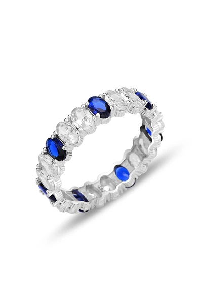Gümüş rodyumlu oval baget kesim safir ve zirkon taşlı tamtur yüzük SGTL12399SAFIR ürün görseli
