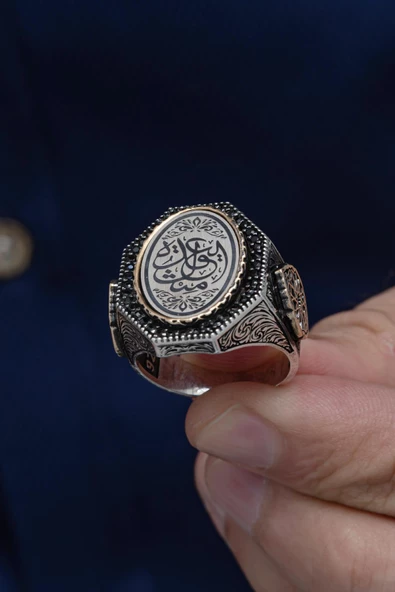 Kördüğüm Gibi Hat Yazılı 925 Gümüş Erkek Yüzük - Resim 3