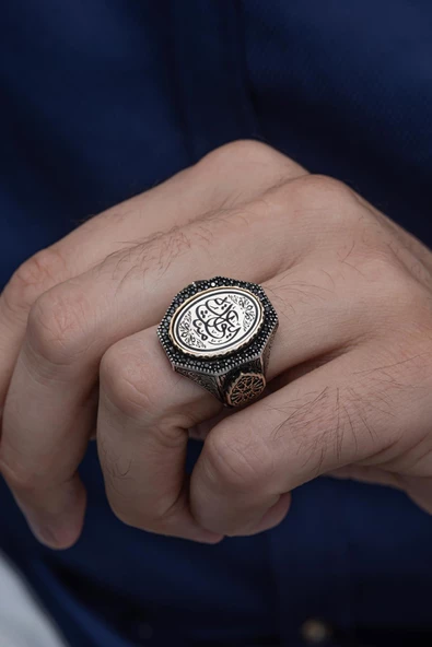 Kördüğüm Gibi Hat Yazılı 925 Gümüş Erkek Yüzük - Resim 8