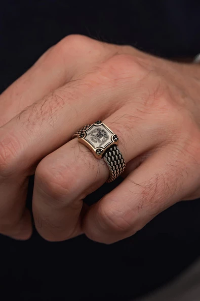 Selçuklu Çift Başlı Kartal Armalı 925 Gümüş Erkek Yüzük - Resim 7