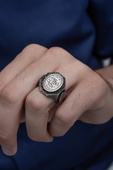 Kördüğüm Gibi Hat Yazılı 925 Gümüş Erkek Yüzük - Resim 4