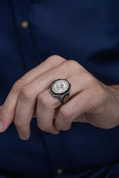 Kördüğüm Gibi Hat Yazılı 925 Gümüş Erkek Yüzük - Resim 5