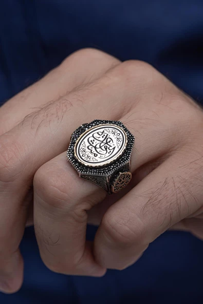 Kördüğüm Gibi Hat Yazılı 925 Gümüş Erkek Yüzük ürün görseli