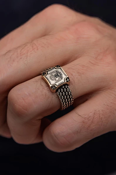 Selçuklu Çift Başlı Kartal Armalı 925 Gümüş Erkek Yüzük ürün görseli