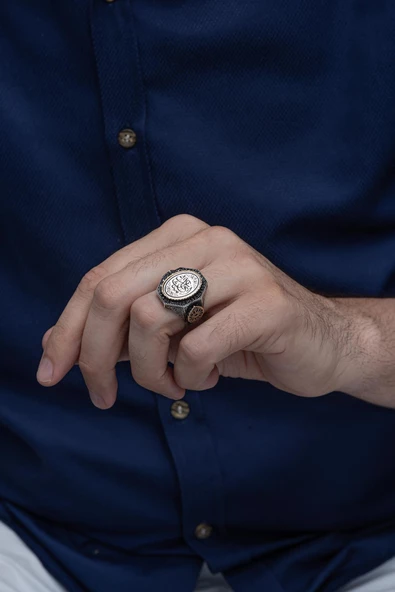 Kördüğüm Gibi Hat Yazılı 925 Gümüş Erkek Yüzük - Resim 7