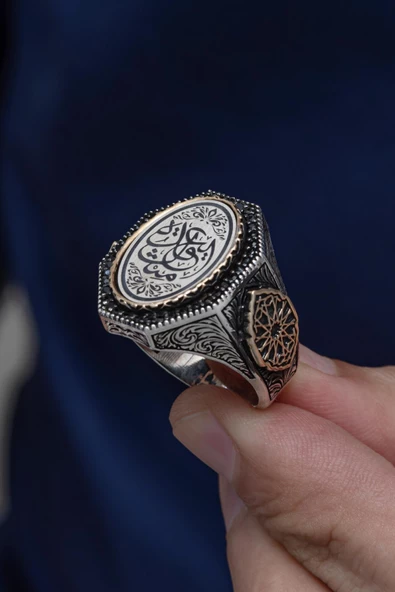 Kördüğüm Gibi Hat Yazılı 925 Gümüş Erkek Yüzük - Resim 6