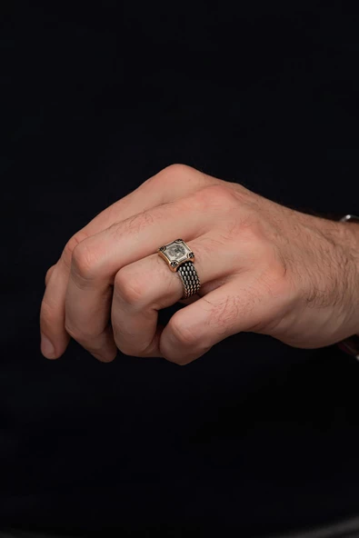 Selçuklu Çift Başlı Kartal Armalı 925 Gümüş Erkek Yüzük - Resim 3