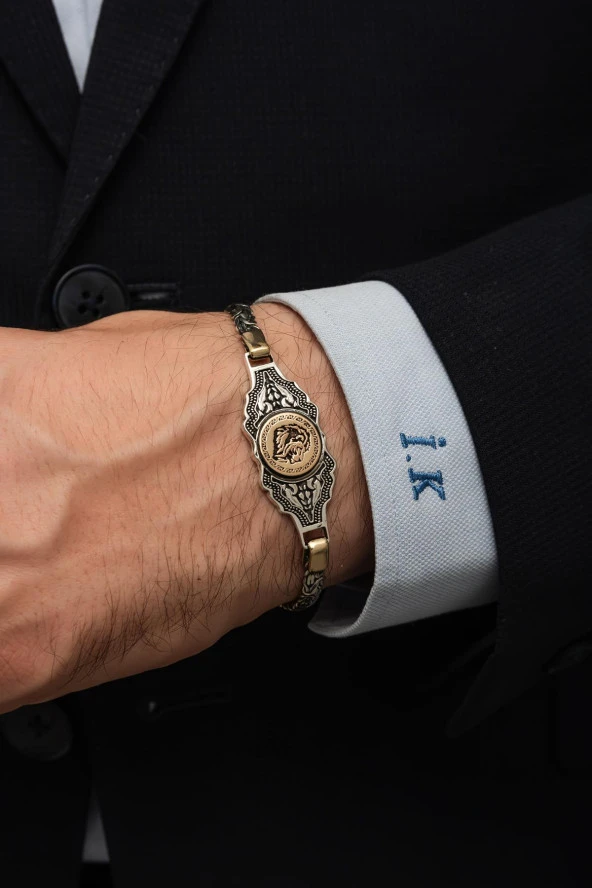 Aslan Başı Figürlü Kral Zincir 925 Gümüş Erkek Bileklik - Resim 2