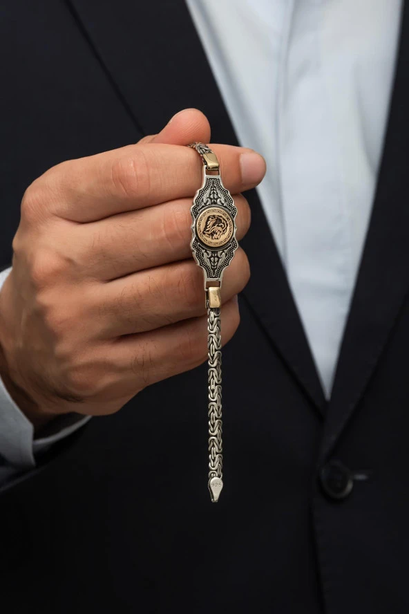 Aslan Başı Figürlü Kral Zincir 925 Gümüş Erkek Bileklik - Resim 4