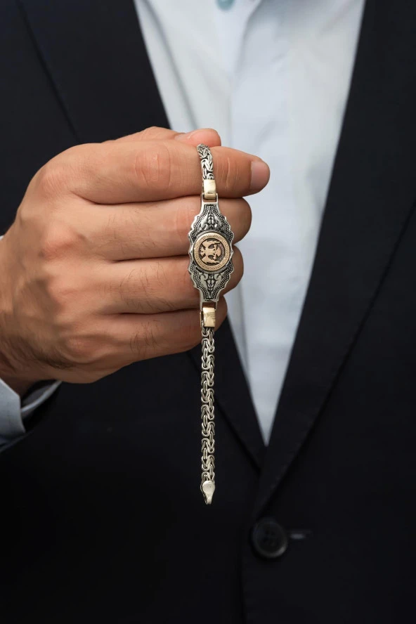 Selçuklu Devleti Armalı Kral Zincir 925 Gümüş Erkek Bileklik - 3