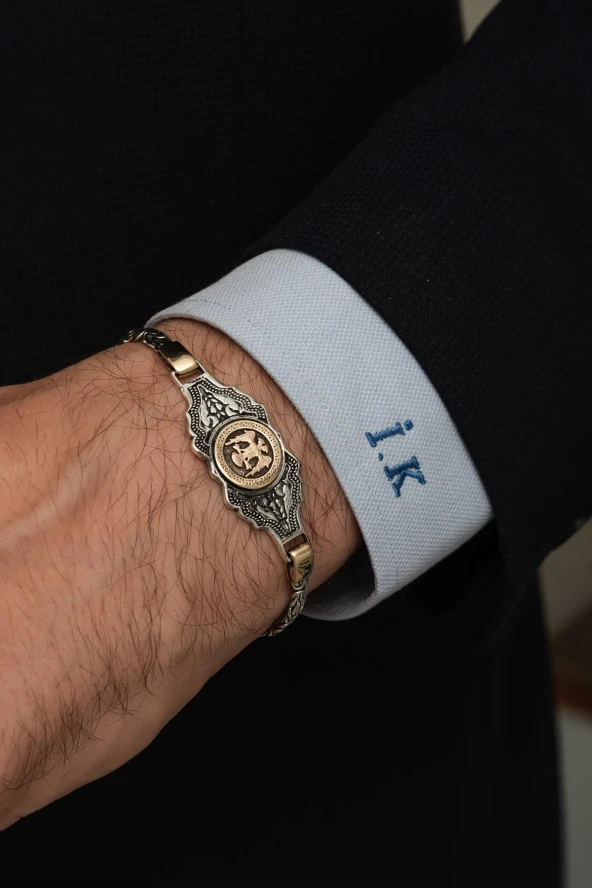 Selçuklu Devleti Armalı Kral Zincir 925 Gümüş Erkek Bileklik - 4