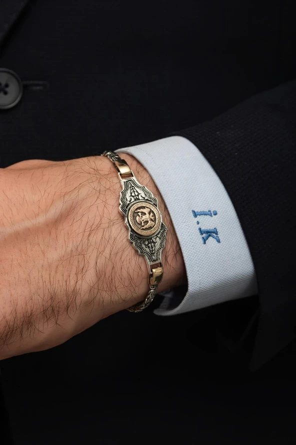 Selçuklu Devleti Armalı Kral Zincir 925 Gümüş Erkek Bileklik - 5