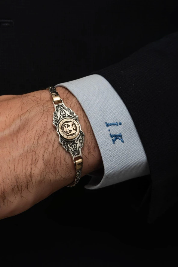 Selçuklu Devleti Armalı Kral Zincir 925 Gümüş Erkek Bileklik - 6