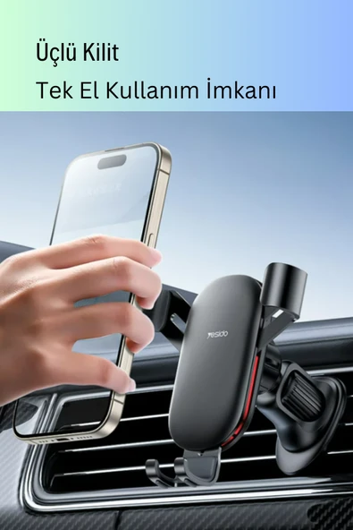 Araç Tutucu Hava Çıkış Kancalı Ayarlanabilir Kauçuk Korumalı Sarsılmaz Telefon Tutucu Braket C243 - Resim 2