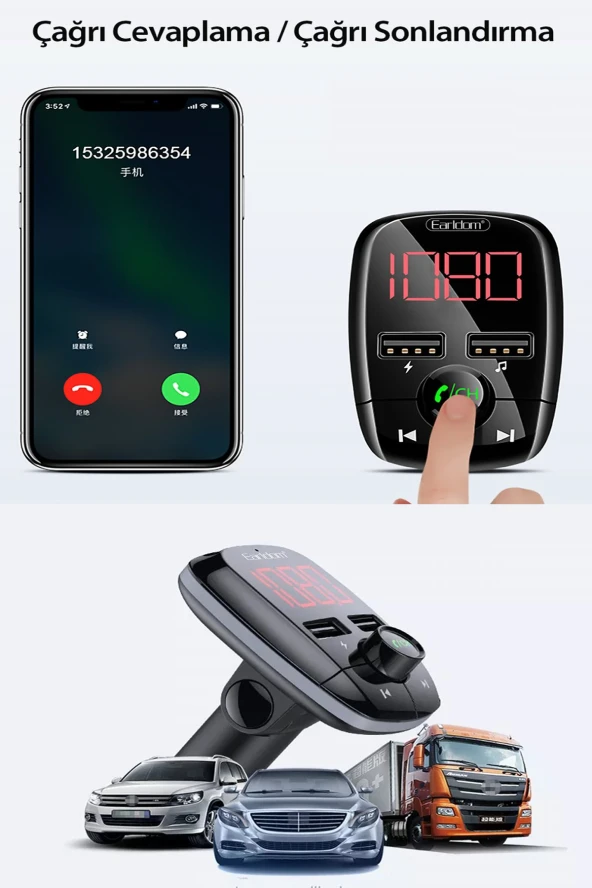 Fuchsia M55 Bluetooth USB3.0 PD Hızlı Şarj Dijital FM Transmitter - 4