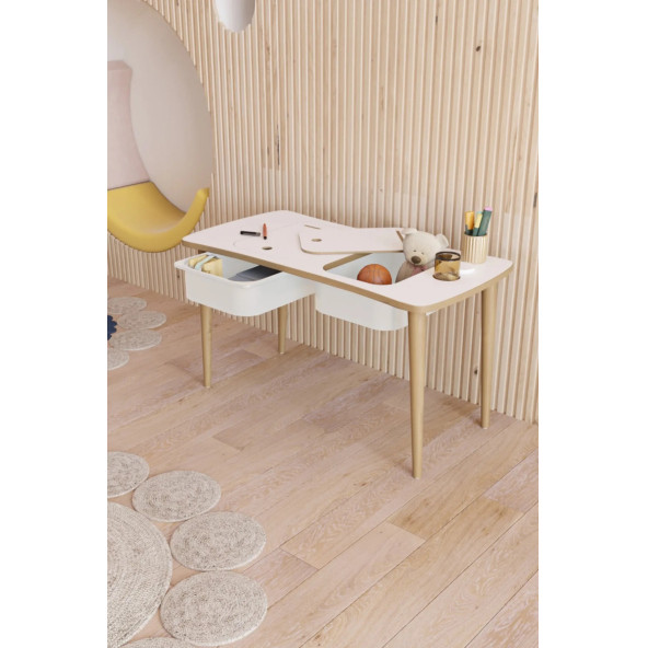 Yüceer Home Montessori Çocuk Oyun 2 Çekmeceli Aktivite Masası Çift Saldalyeli Welsoft Kumaşlı Oturma Takımı - 3