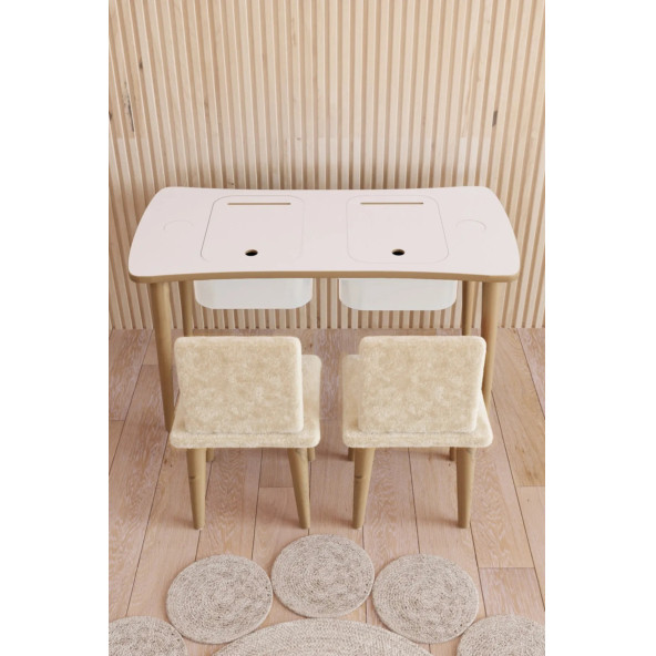 Yüceer Home Montessori Çocuk Oyun 2 Çekmeceli Aktivite Masası Çift Saldalyeli Welsoft Kumaşlı Oturma Takımı - 4