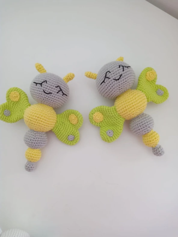 Sevimli Kelebek Çıngırak Amigurumi Organik Oyuncak