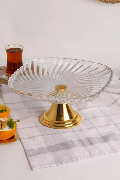 2'li Gold Ayaklı Kare Cam Sunumluk, Sarma, Dolma, Salata, Meyve, ve Pasta Stantı, Çeyizlik - 3
