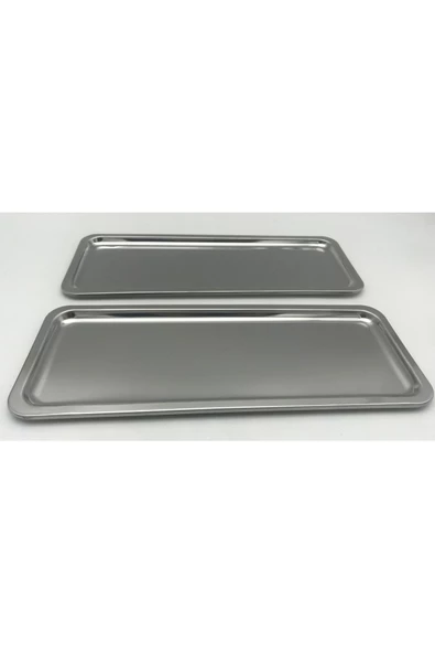 2'li Paslanmaz Çelik Kahvaltı, Çay Ve Kahve Servis Sunum Tepsi, Çok Amaçlı Dekoratif Altlık Tepsi - 2