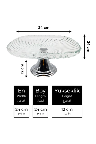 2'li Gümüş Ayaklı Kare Cam Sunumluk, Sarma, Dolma, Salata, Meyve, ve Pasta Stantı, Çeyizlik - 2
