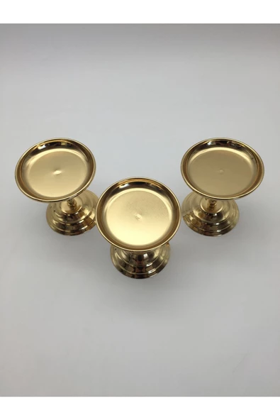 3'lü Atlı Gold Lokumluk, Çay ve Kahve Yanı Sunumluk, Metal Şekerlik, Makaronluk - 7