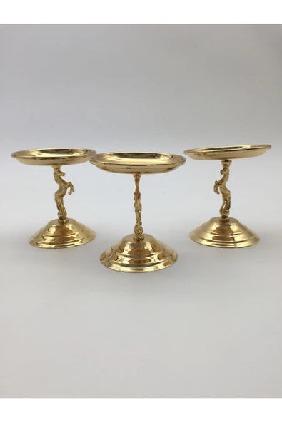 3'lü Atlı Gold Lokumluk, Çay ve Kahve Yanı Sunumluk, Metal Şekerlik, Makaronluk - 6