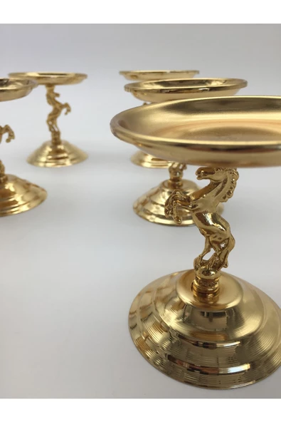 3'lü Atlı Gold Lokumluk, Çay ve Kahve Yanı Sunumluk, Metal Şekerlik, Makaronluk - 4