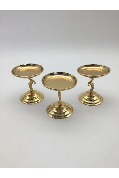 3'lü Atlı Gold Lokumluk, Çay ve Kahve Yanı Sunumluk, Metal Şekerlik, Makaronluk