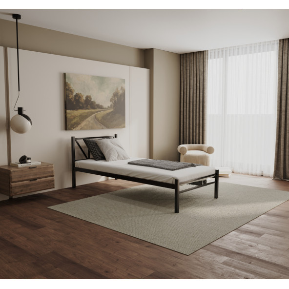 Yüceer Home Tek Kişilik Metal Karyola Ortopedik Ferforje Karyola 90x200 Cm