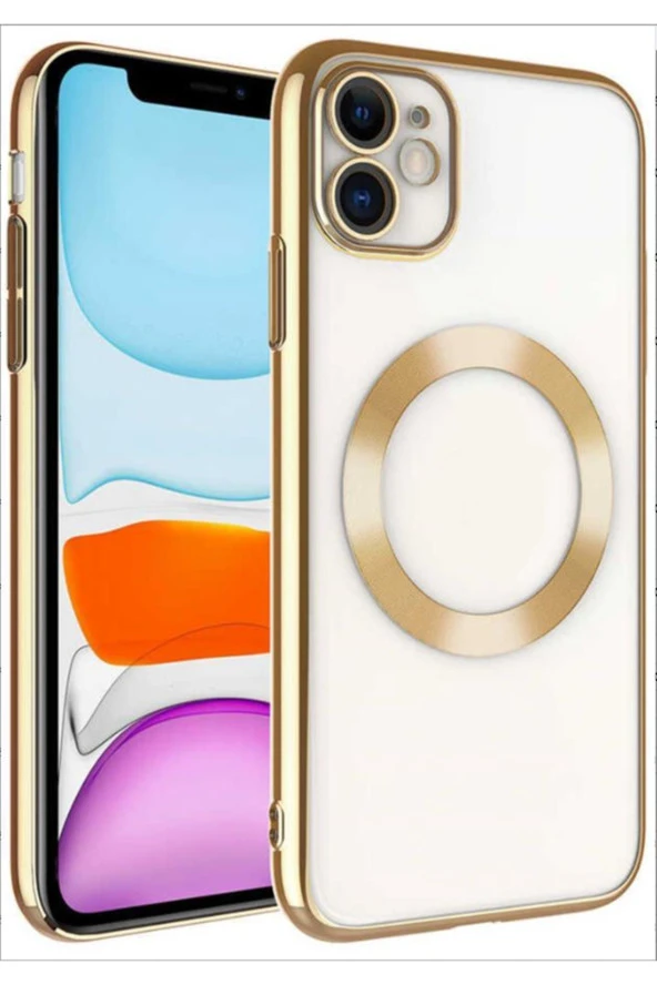 Iphone 11 Kılıf Kamera Ve Lens Korumalı Magsafe Şeffaf Renkli Çerçeveli Sert Pc Lüx Kapak