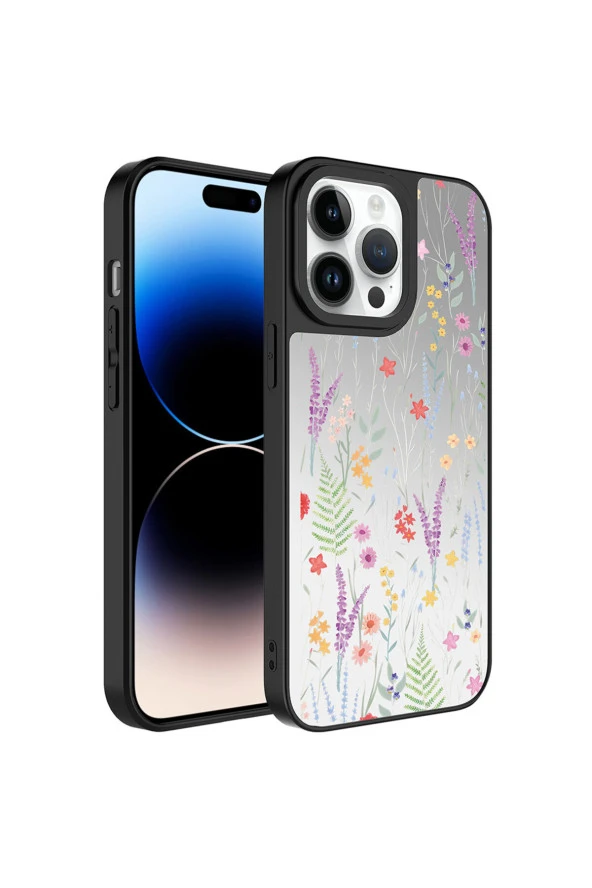 Apple iPhone 14 Pro Max Kılıf Kamera Korumalı Aynalı Desenli Parlak Silikon Kapak Mirror