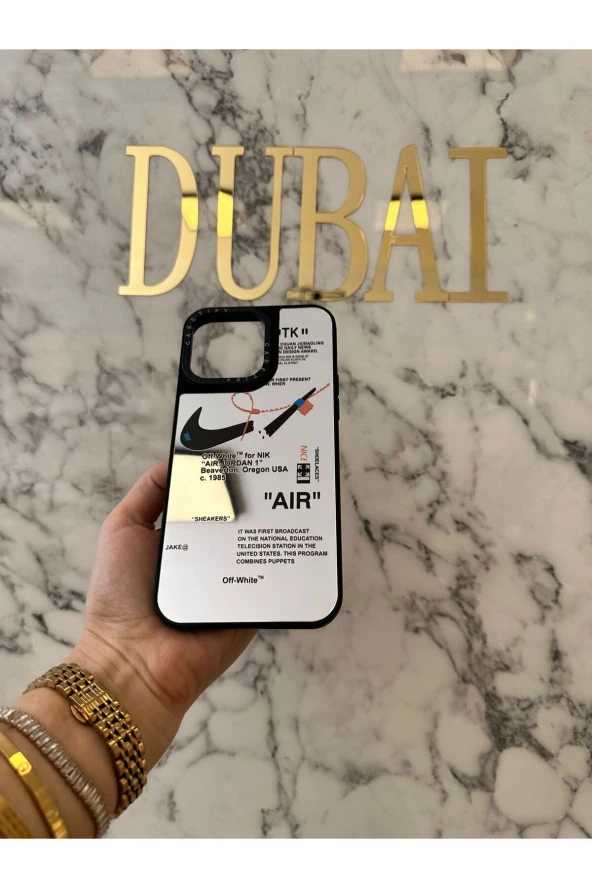 Iphone 14 Pro Max Uyumlu Nike Desenli Gümüş Aynalı Telefon Kılıf