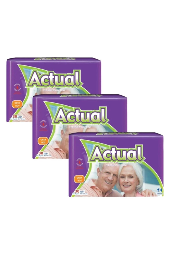 ACTUAL Yetişkin Hasta Bezi Bağlamalı Medium -orta Boy / 30'lu -3 Paket 90 Adet ürün görseli